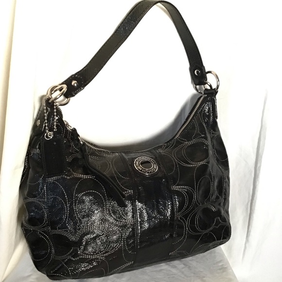 Coach Handbags - Signature Stitched  Black Patent Leather Hobo Bag